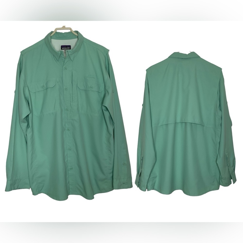 Patagonia Men's Light Weight Button Down Long Sleeve Shirt Light Green Large